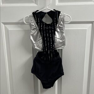 Body Wrappers Kids Dance Leotard in Silver and Black